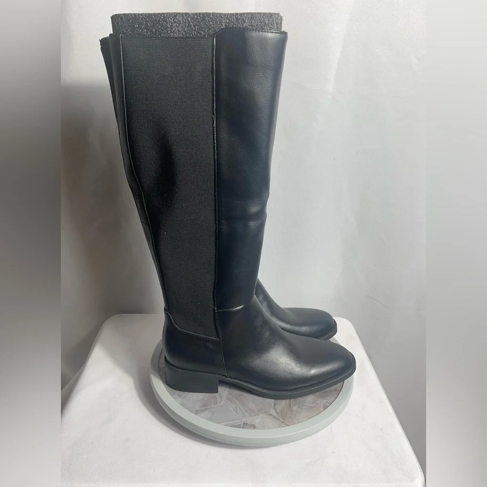Style & Co Eloisee Tall Black Boots 8.5M Side Zip Block Heel Riding Look